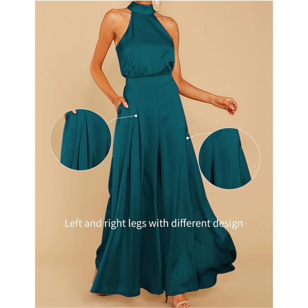 NEW Sleeveless Halter Tied Jumpsuit Pockets High Waist Wide Leg 2X - Picture 5 of 6